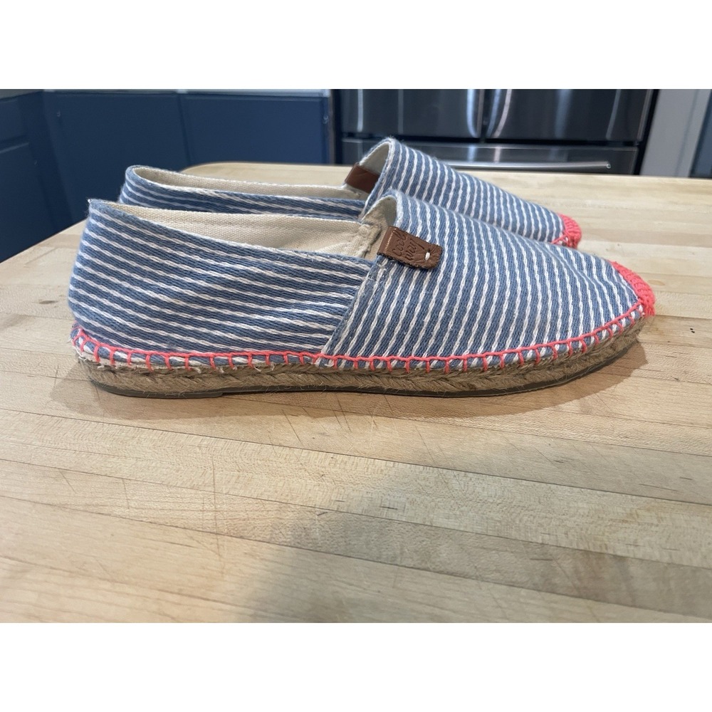 Coolway Espadrille Blue & White Stripe Nautical Shoes W Contrast Pink Trim 9-9.5
